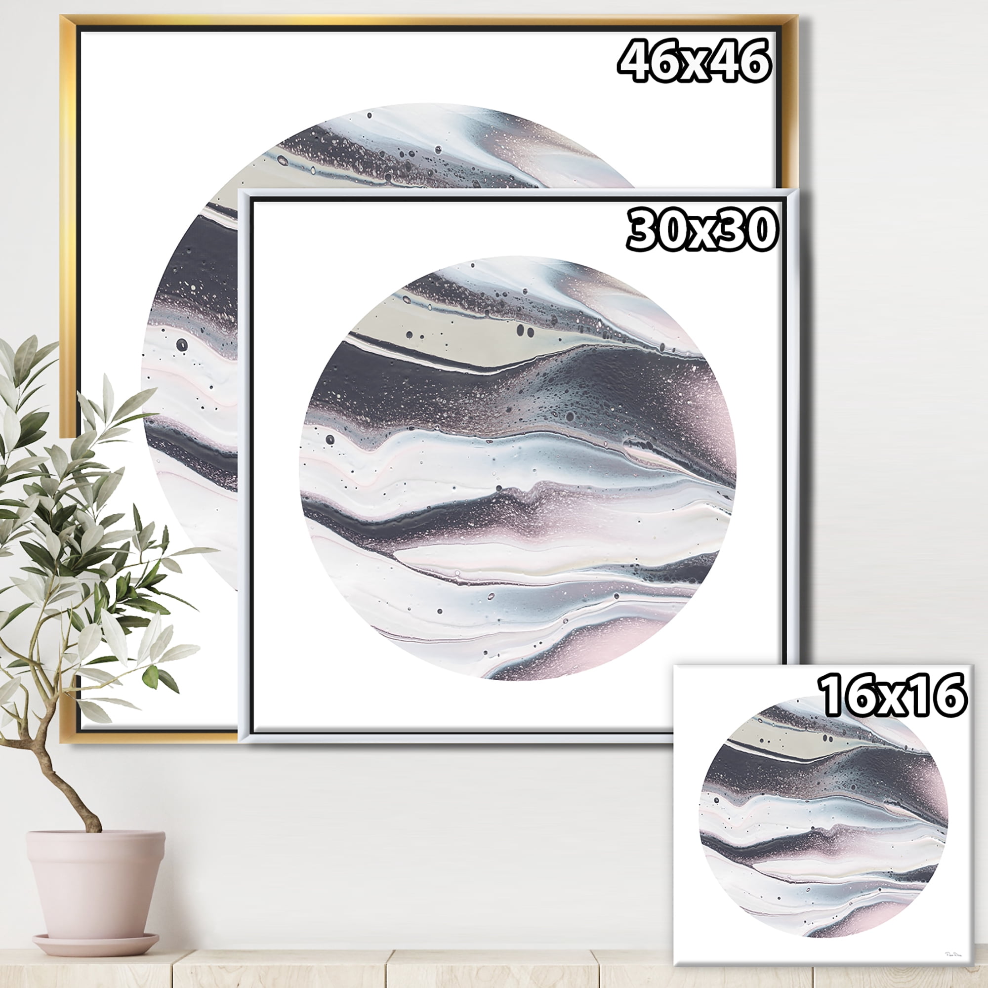 Designart ' Circle Marble II ' Modern Geometric Framed Canvas