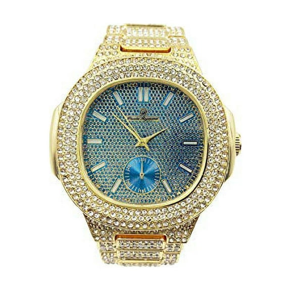 Bling-ed Out Oblong Metal Mens Color on Blast Watch - 8475Color (Twilight Blue)