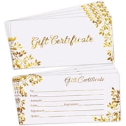 Blank Gift Certificates 50 Pcs Generic Certificate Cards Vouchers Gold Blank Cards Coupon Card for Business, Beauty Salon,Restaurant,Wedding Bridal,Birthday Holder,3.5 x 7.5 Inch