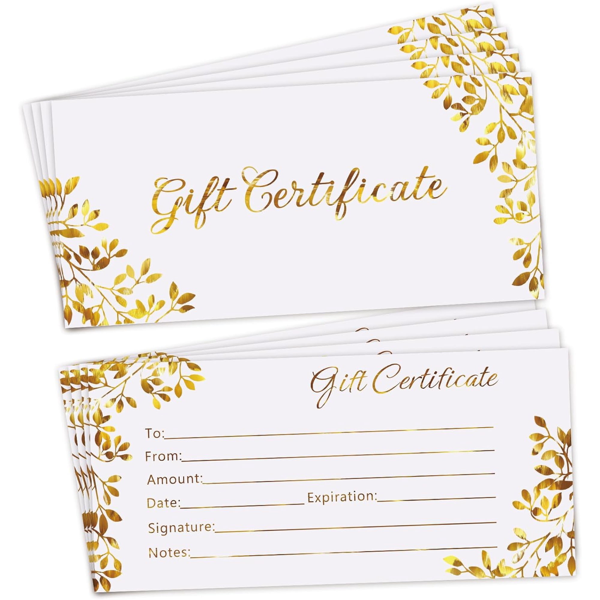 Blank Gift Certificates 50 Pcs Generic Certificate Cards Vouchers Gold Blank Cards Coupon Card for Business, Beauty Salon,Restaurant,Wedding Bridal,Birthday Holder,3.5 x 7.5 Inch