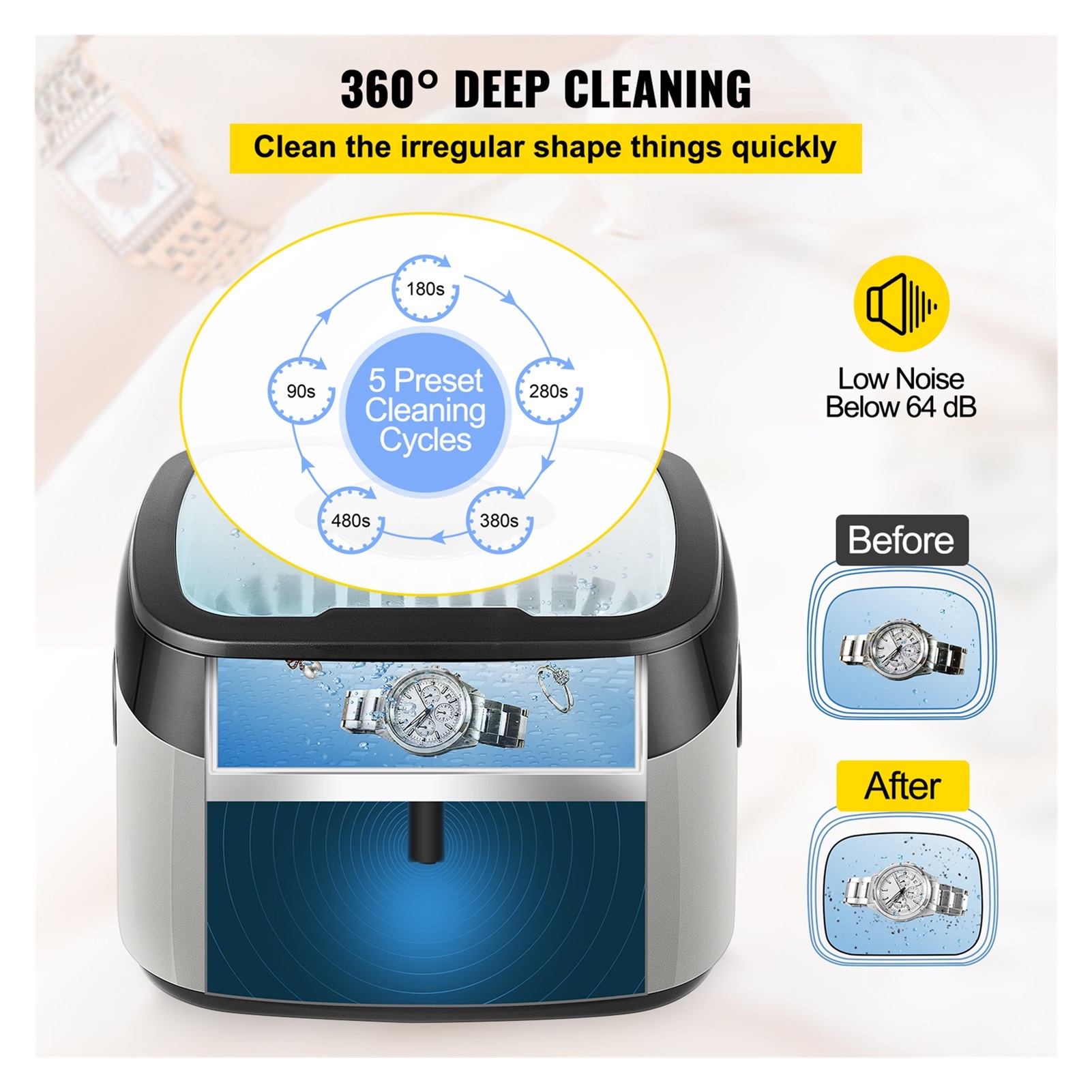 1.2L Ultrasonic Cleaner 40kHz Ultrasonic ABS Plastic & 304 Stainless Steel With Timer For Fruits Jewelry Glasses Watches ,Strong Cleaning