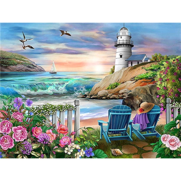 (sz1290) Lleno Diamantes Paisaje Junto Al Mar Serie Paisaje Resina 40 * 30 CM 25 Colores