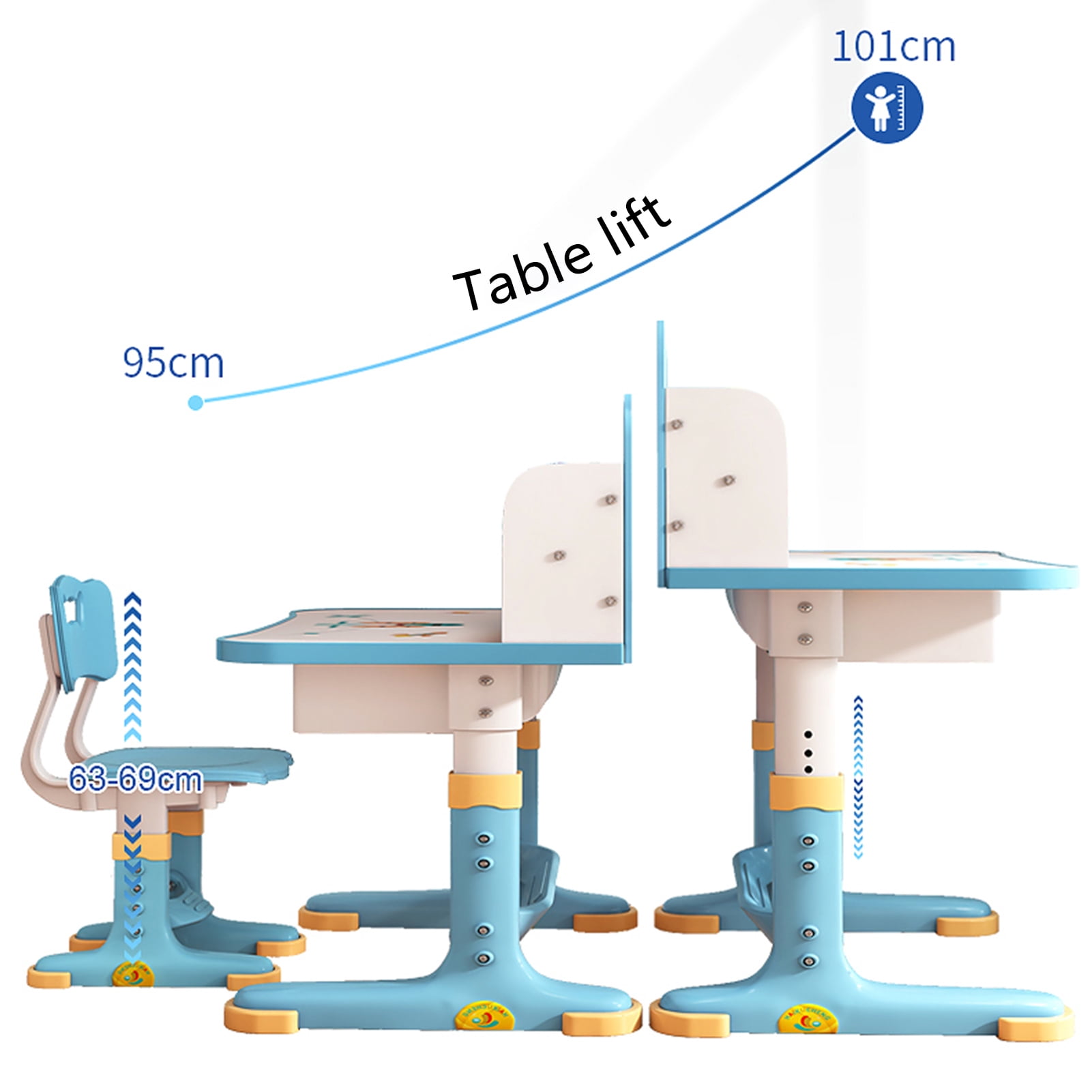 JNXYL Children Chair Desk Set, Height Adjustable Children School Study Table with Drawer Chair, for Boys Girls Homework Reading Blue