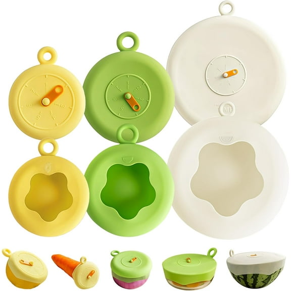 Silicone Stretch Lids Set for Food Storage, 6 Pcs Food-grade Reusable Silicone Sealing Food Covers with Clocks, Keep Fresh Silicone Covers for Fruit, Vegetable and Bowls