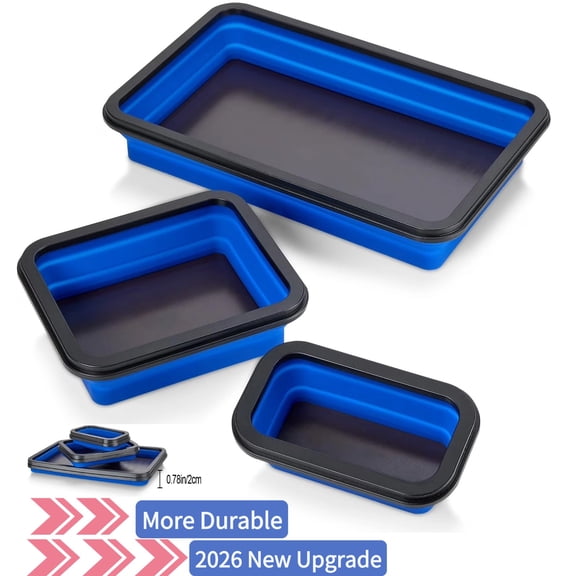 VUEYAA 3Pcs Collapsible Magnetic Parts Tray Set,Heavy-Duty Magnetic Tool Organizer for Screws,Nuts,Bolts | Household Parts Tray Gifts for Men & Father