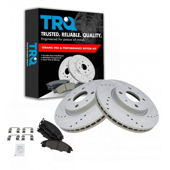 TRQ Front Performance Brake Pad & Rotor Kit Brake Pads Brake Rotors Set Ceramic Premium G-Coated Fits Select 2008-2011 Ford Focus