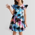 thumbnail image 2 of WEIYLL Robes Filles Été Imprimé Palmier Manches Volantes Robe Bleue pour Enfants 6-7 Ans, 2 of 4