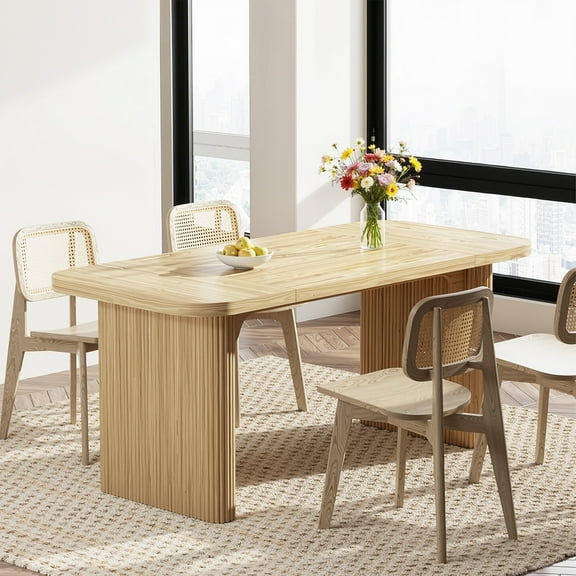 MAYEERTY Sturdy Minimalist Dining Table, Natural Finish Engineered Wood Table with Floor Protectors & Easy Assembly