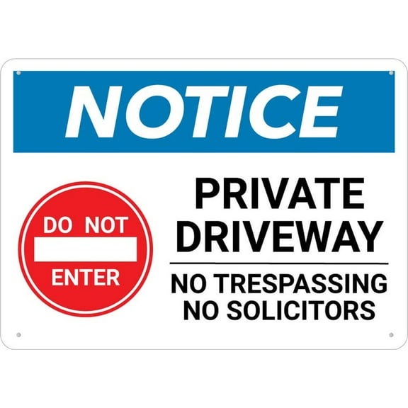 Notice Private Driveway No Trespassing Solicitors Landscape 8X12 Inch Rust Free Aluminum Easy To Read & Sturdy Keep Out Outdoor Metal Signs For Home Farm Yard
