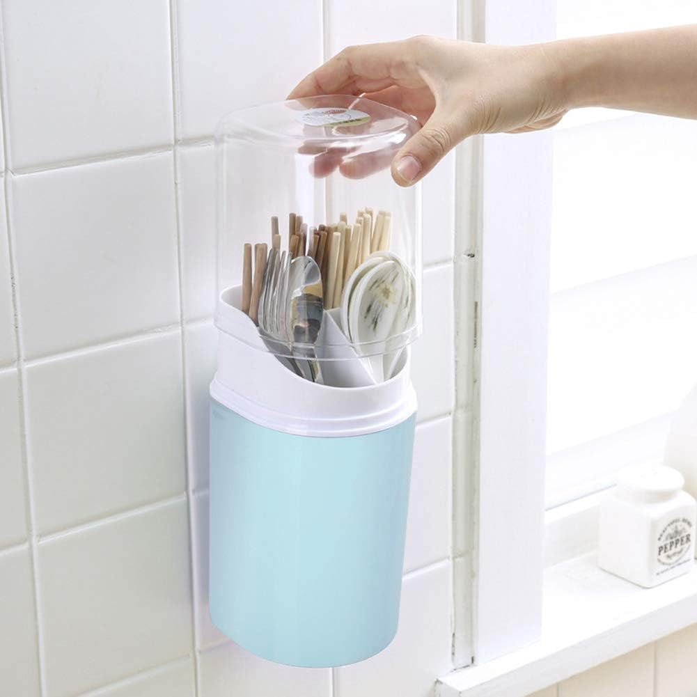 Wall Mounted Chopsticks Holder,Detachable Kitchen Utensil Holders With Cover Chopsticks Tube Kitchen Drain Spoon Rack (Nordic blue)