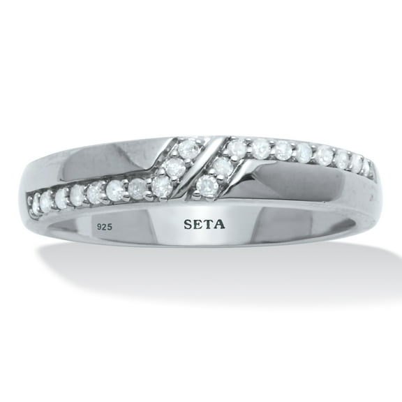 Men's .20 TCW Diamond Platinum-Plated Sterling Silver Diagonal Wedding Band Ring