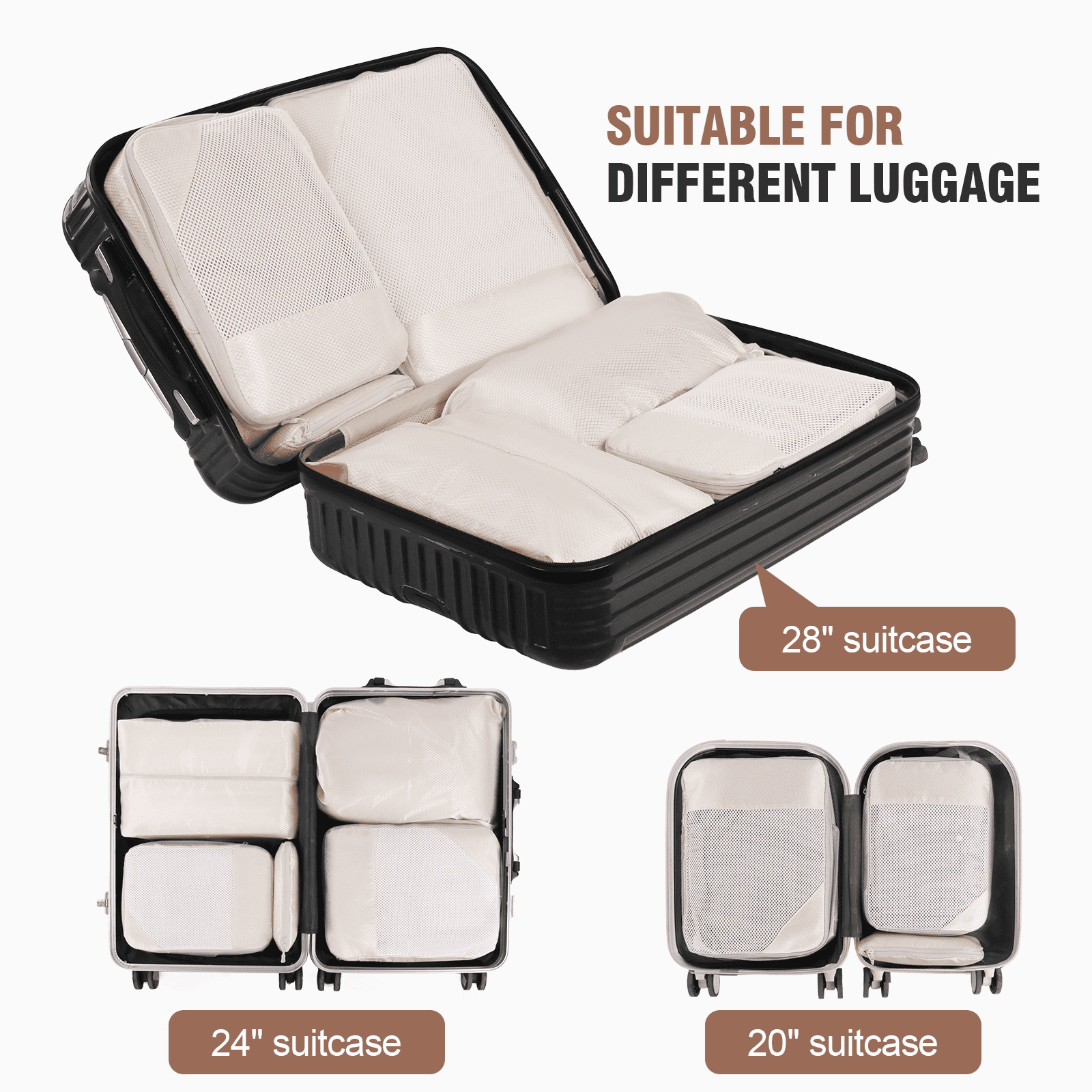 Okaka Compression Packing Cubes Set, Beige, 6-Piece