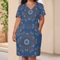 thumbnail image 3 of Blue Floral Seamless Pattern Design Summer Sundress for Curve Women Casual Pattern Plus Size V Neck Short Sleeve Loose Fit Oversize Dresses, 3 of 5