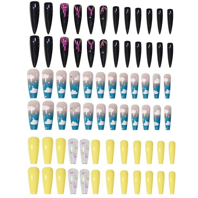 Uñas postizas de cobertura total con presión larga para mujeres y niñas (3 cajas, 24 piezas cada una) 1091