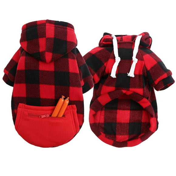 Pet Clothing Plaid Zipper Pocket Weiwang for Small to Medium Autumn and Winter Dog and Cat Apparel with Chest Strap