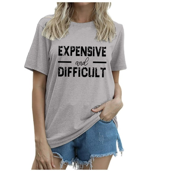 HXWCHsWomen Essential Plain TeeWomen's Casual Crew Neck Letter Print T-Shirt Everyday Fashion top Comfortable Short Sleeve Tee XL Black