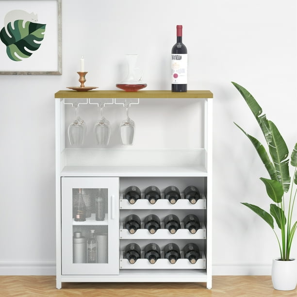 Gabinete de Almacenamiento para Bar con Botellero Removible, Buffet para Bar con Almacenaje, Aparador para Licores