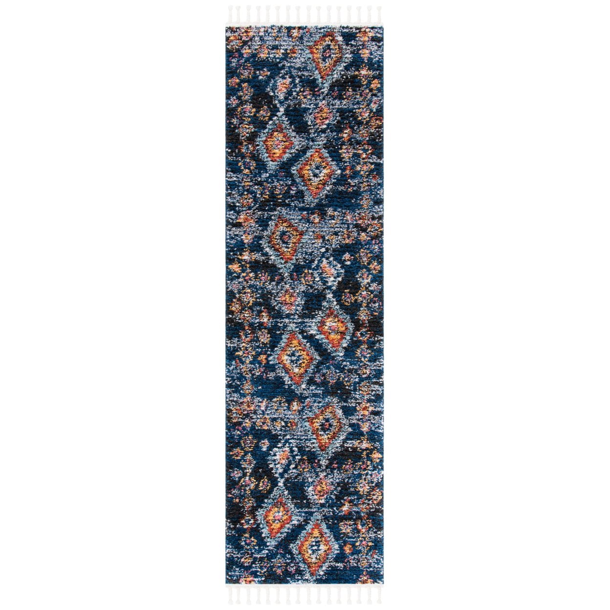SAFAVIEH Morocco Sloan Abstract Geometric Polyester Area Rug, Navy/Multi, 5'3" x 7'6"