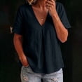 thumbnail image 5 of Dvprdro Womens Cotton Linen V Neck Short Sleeve Tops Summer Casual Solid Light weight Blouses Tees, 5 of 10
