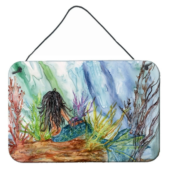 Carolines Treasures 8974DS812 Black Haired Mermaid Water Fantasy Wall or Door Hanging Prints 8x12 multicolor
