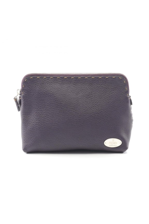 Pre-Owned Fendi Selleria Pouch Bag, Leather, Women's, Purple, 8N0037 (Good)