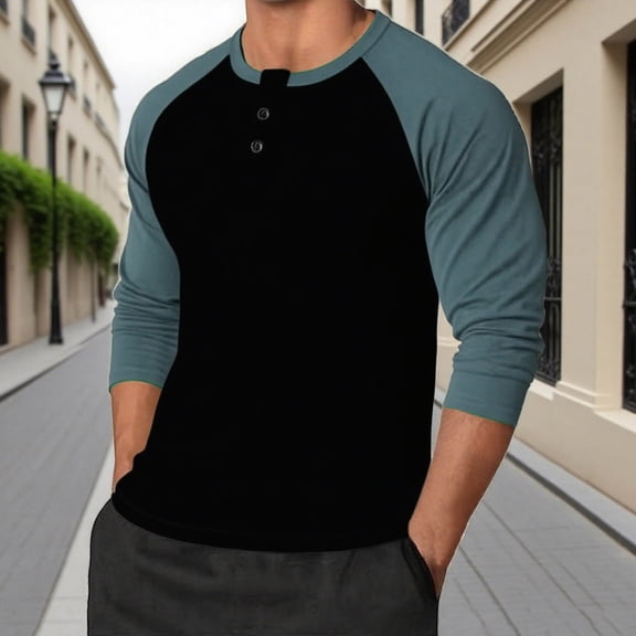Abomasnow Men's Henley Neck Shirts Slim Fit Long Sleeve Color Block T-Shirts Raglan Sleeve Athletic Baseball Jersey Tee S-3XL