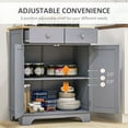 thumbnail image 5 of HOMCOM Kitchen Storage Cabinet, Sideboard Floor Cupboard with Solid Wood Top, Adjustable Shelf, and 2 Drawers for Living Room, Gray, 5 of 9
