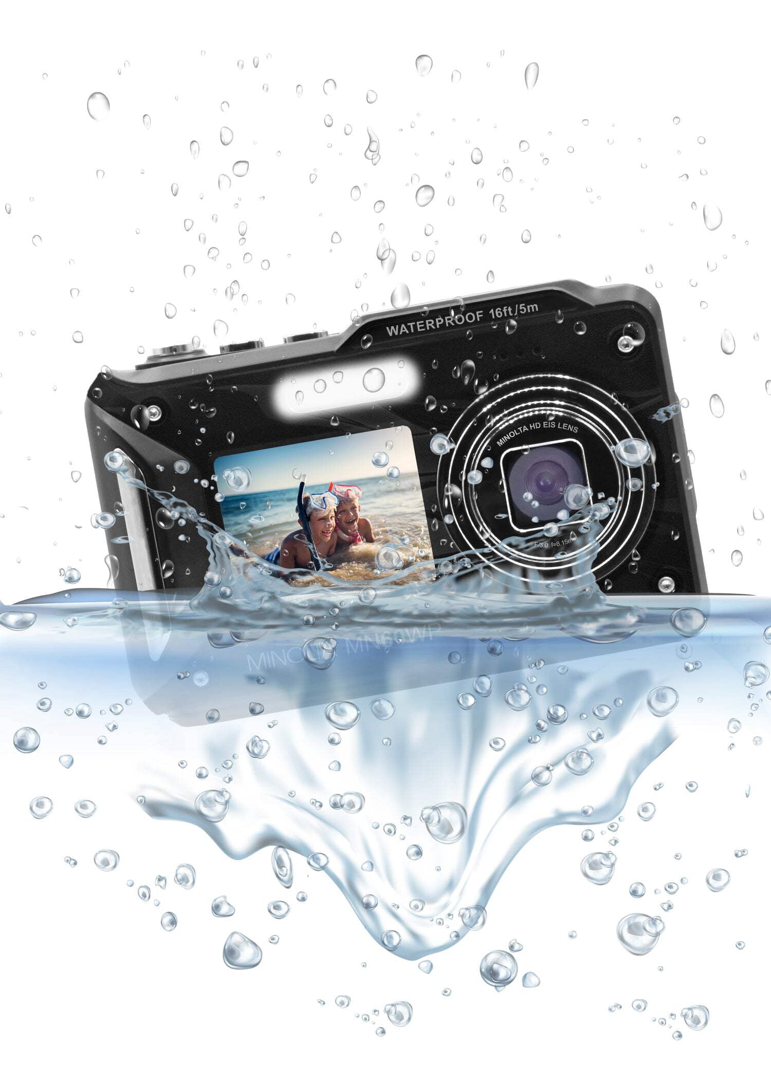 Minolta MN60WP-M MN60WP 48 MP 4K Ultra HD Waterproof Camera with Wi-Fi & Dual LCD - Magenta