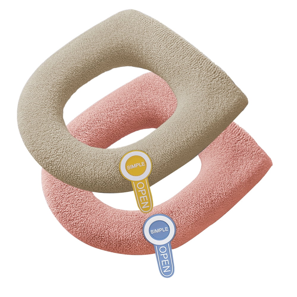 2PcsToilet Seat Cover Plush & Thick Fabric Toilet Seat Warmer for Round & Elongated Toilet