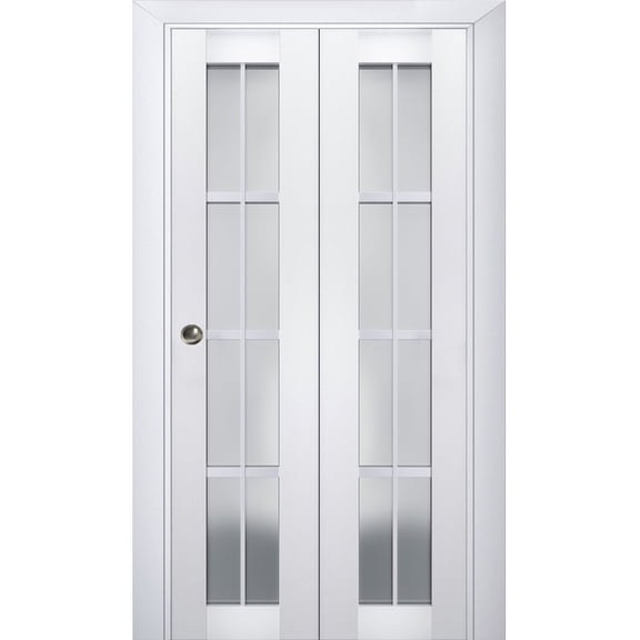 Sliding Closet Bi-fold Doors | Veregio 7412 White Silk with Frosted Glass
