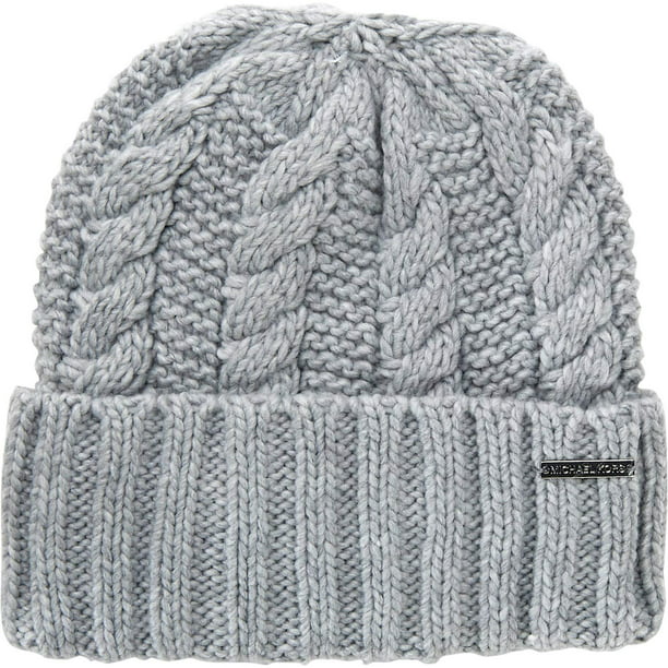 Michael Michael Kors Women`s Cable Knit Teddy Fleece Winter Beanie Hat  (Pearl Heather Grey(538560C-052)/Nickel, One Size) 