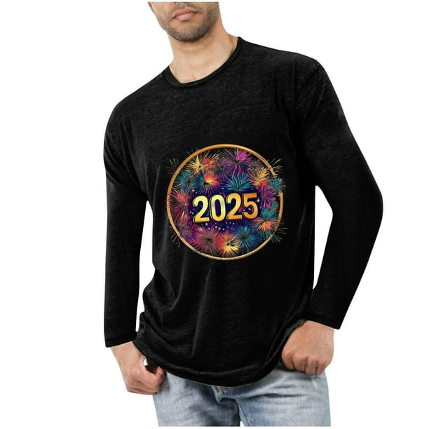 Blusas y camisas de manga larga con cuello redondo para hombre, deportivas, fitness, hogar, pijamas navideños estampados, camiseta de manga larga con cuello redondo, blusa de poliéster para hombre
