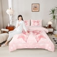 thumbnail image 4 of Castle Fairy Girls Pink Ribbon Bowknot Twin Comforter Sets,Dreamy Pearl Bowtie Bedding Set, 4 of 8