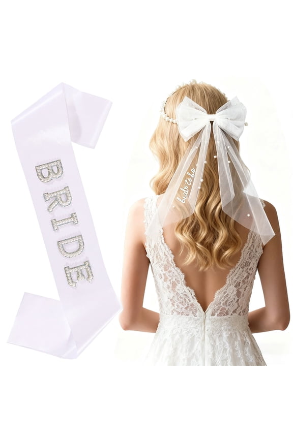 Bride to Be Sash and Bow Veil with Pearls, Bachelorette Party Accessories, Bridal Shower Decorations, Wedding Morning, Engagement Gifts for Bride