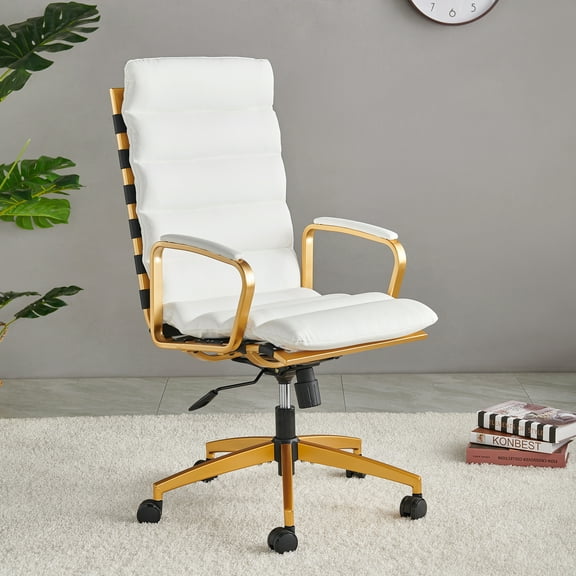 LUXMOD High Back Executive Office Chair with Armrest Adjustable Swivel Chair in Durable Vegan Leather Modern Gold Office Chair Ergonomic Desk Chair for Extra Back and Lumbar Support – Green