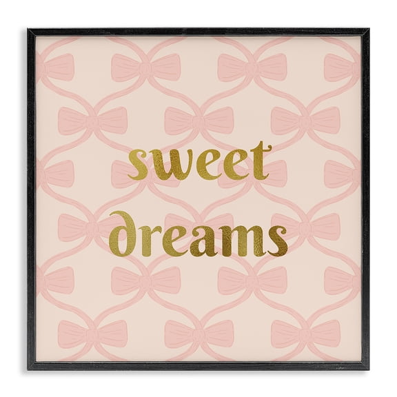Stupell Industries Pastel Bows & Sweet Dreams Quotes and Sayings Painting Black Framed Art Print Wall Art, 12 x 12