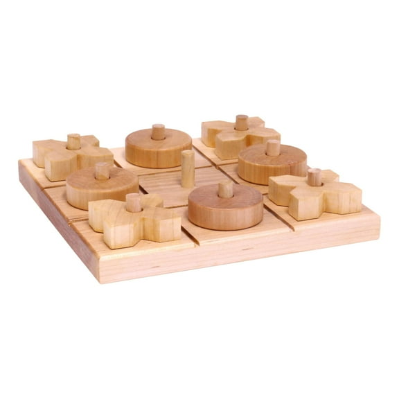 AmishToyBox.com Wooden Tic Tac Toe Game with 8 Wooden X O Game Pieces, Amish Made