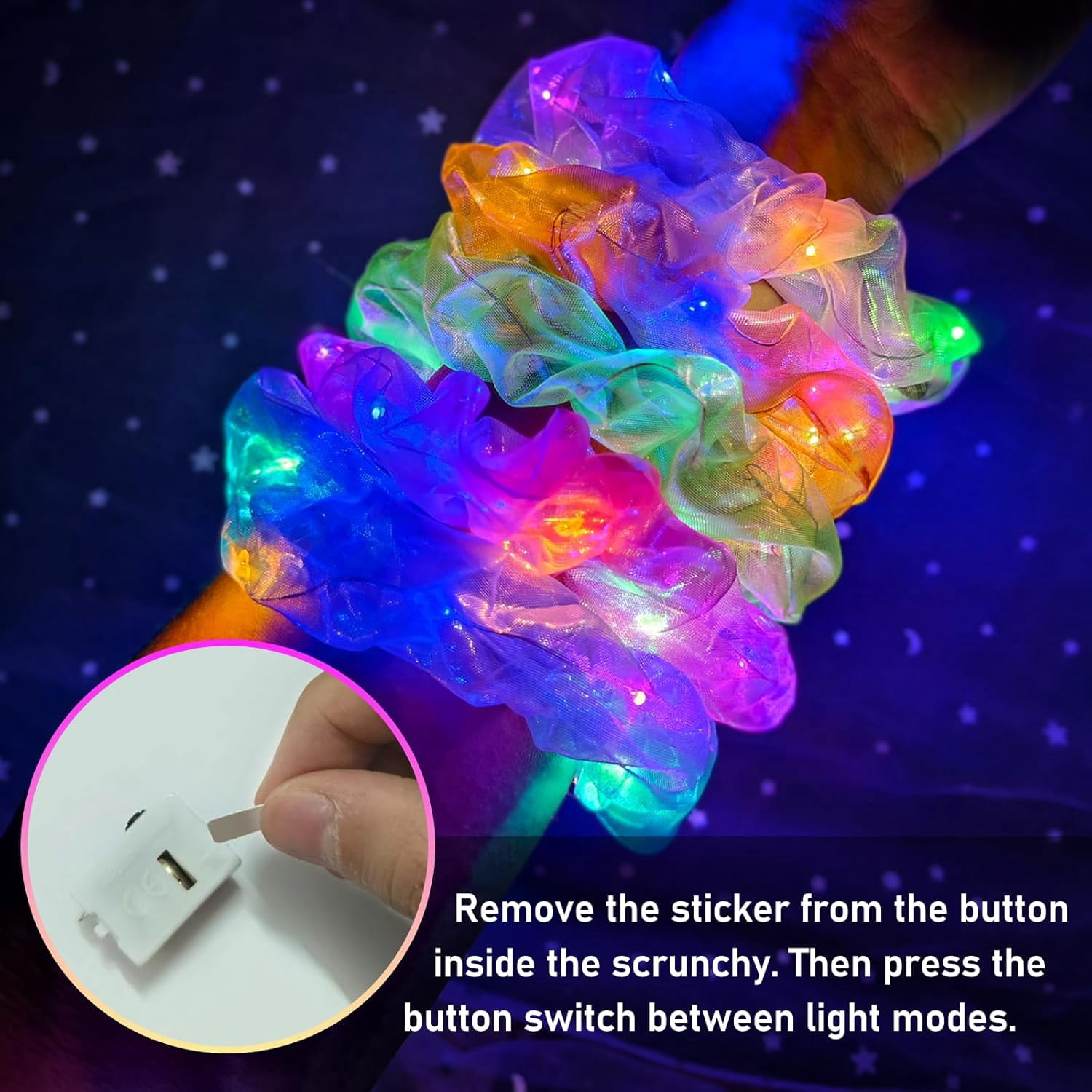 20 PCS Light up Scrunchies, 3 Glow Mode, Hair Accessories for Women, Glow in the Dark Party Supply for Festival Rave Slumber Party
