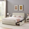 thumbnail image 2 of VECELO Queen Size Platform Bed Frame with 4 Storage Drawers, Modern Upholstered Bed Frame with Adjustable Headboard, No Box Spring Needed, Beige, 2 of 9