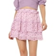 thumbnail image 1 of Minifalda Floral Tipo Patinadora Con Cintura Elástica Y Dobladillo Con Volantes En Capas Para Mujer Púrpura S, 1 of 6