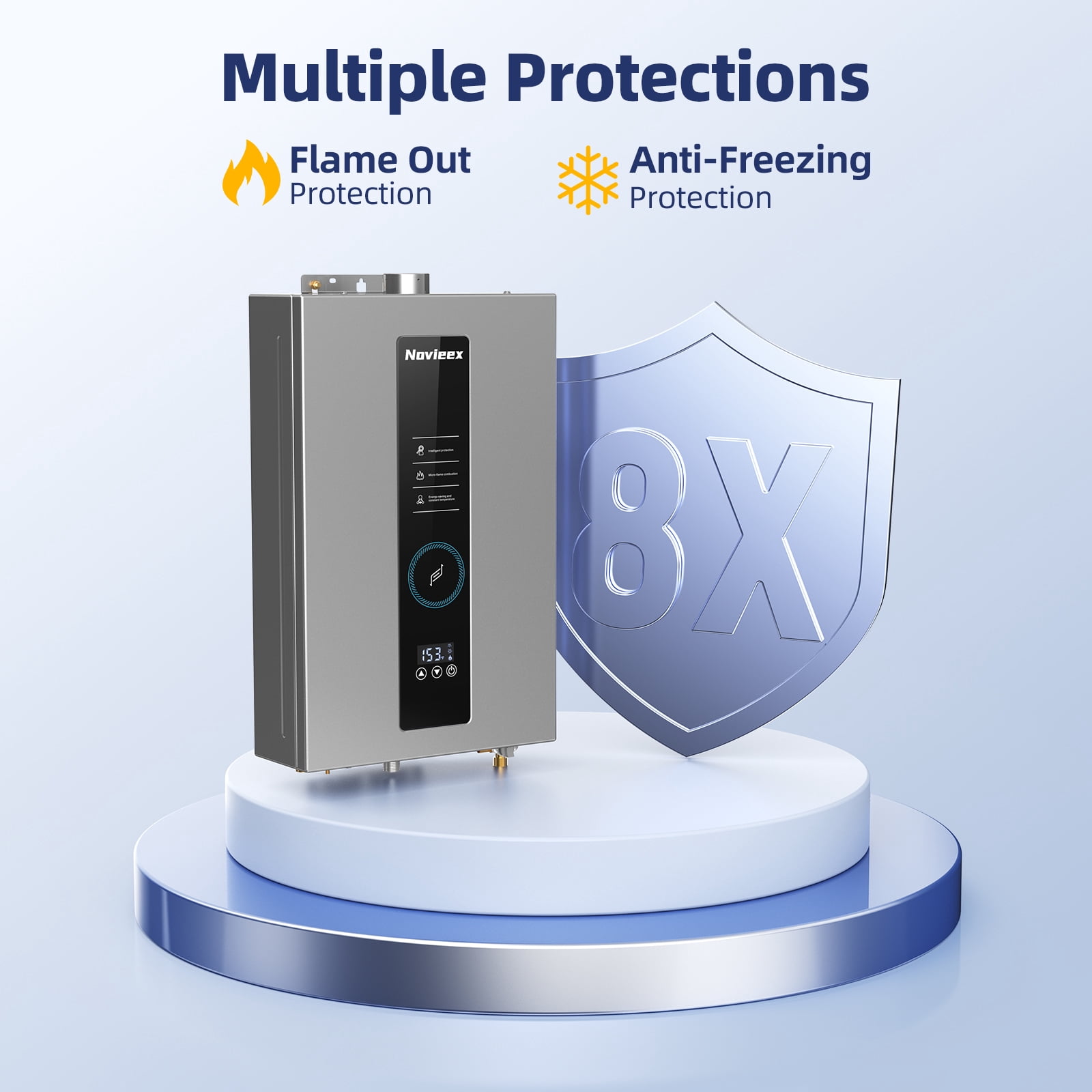 Tankless Water Heater On Demand Water Heater Propane Gas, Up to 4.3 GPM, 100000 BTU Instant Hot Water Heater with LED Display, Indoor Installation, 2-4 Point Use for Family Bathroom Kitchen