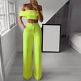 thumbnail image 2 of 2 Piece Sets for Women Fall Shorts Two Piece Pants Outfits for Women Women'S Spring/Summer Solid One-Line Shoulder Ruffled Short Sleeve Floor-Length Pocket Pantsuit, 2 of 6