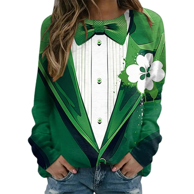 VBARHMQRT Chandails à Capuche Zippés pour Femmes Femmes T-Shirts de la Saint-Patrick Col Rond Chandail Vert Manches Raglan Chandail à Enfiler Hauts Amples Convenant aux Hauts Habillés