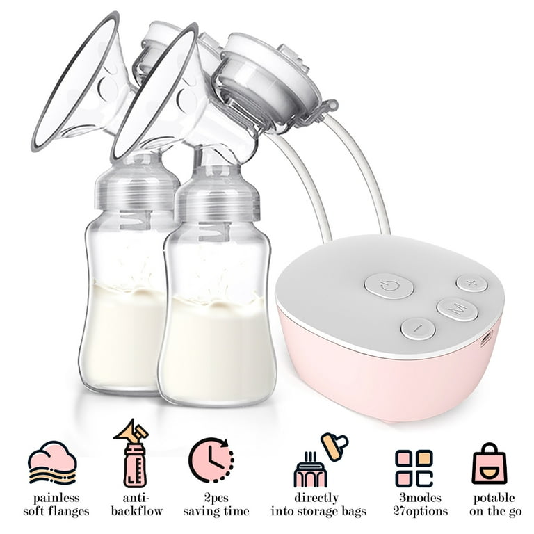 Double Electric Breast Pump Portable Dual Breastfeeding Pump Anti Backflow with Milk Collect Function Strong Suction 3 Modes 9 Levels Pink