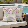 thumbnail image 4 of Happy Easter Outdoor Waterproof Pillow Covers, Spring Colorful Eggs Butterfly Plaid Checkered Decorative Square Throw Pillowcase Sofa Cushion Sham for Patio/Couch/Chair, 24"x24" 2 Pack, 4 of 8