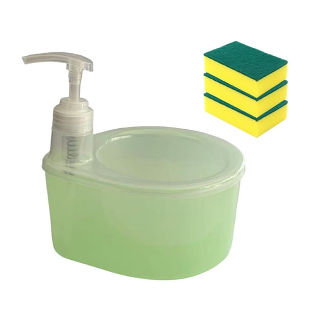 Dispensador de jabón líquido 2 en 1 y 3 esponjas, portátil versátil con bomba, dispensador con bomba de jabón para barra de Bar, baño Verde