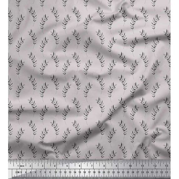 Soimoi Gray Cotton Poplin Fabric Seal Leaves Decor Fabric Printed Yard 42 Inch Wide