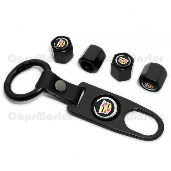 Car Wheels Tire Valve Dust Stem Air Cap Cover   Keychain Ring Fit Cadillac Sport