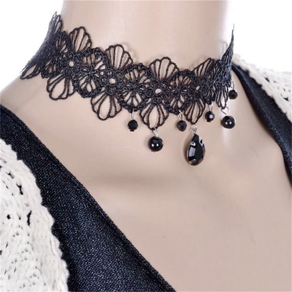 Fashion Gothic Black Lace Retro Choker Collar Flower Pendant Necklace Jewelry WA