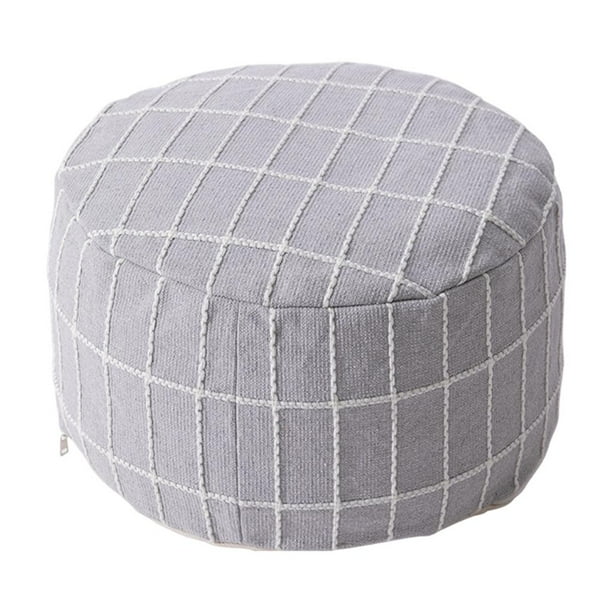 Funda de puf otomano sin relleno, reposapiés redondo tejido a mano, puf sin relleno para gris